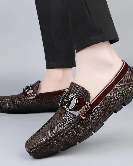Men's Luxury Cowhide Loafers With Buckle Decoration