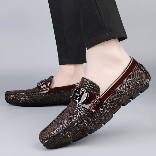 Men's Luxury Cowhide Loafers With Buckle Decoration