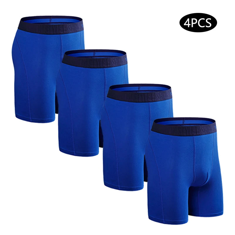 Men's Cotton Long Boxers – Set of 4 Trunks, Comfortable & Breathable Underwear