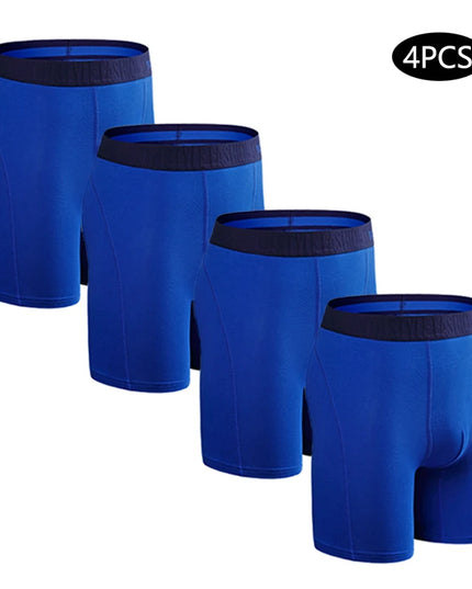 Men's Cotton Long Boxers – Set of 4 Trunks, Comfortable & Breathable Underwear