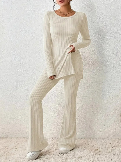 Women's Casual Two-Piece Knit Sweater and Elastic Waist Pants Set