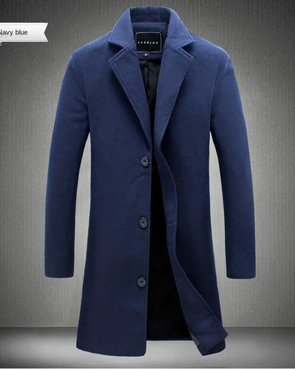Mens Slim Fit Long Cotton Wool Blend Windbreaker Coat - Various Colors
