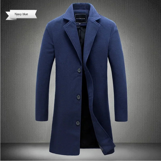 Mens Slim Fit Long Cotton Wool Blend Windbreaker Coat - Various Colors