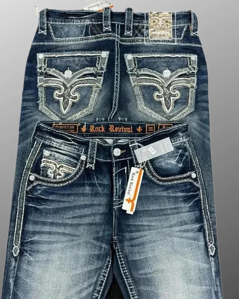 Women's Washed Loose Straight Jeans with Cross Logo