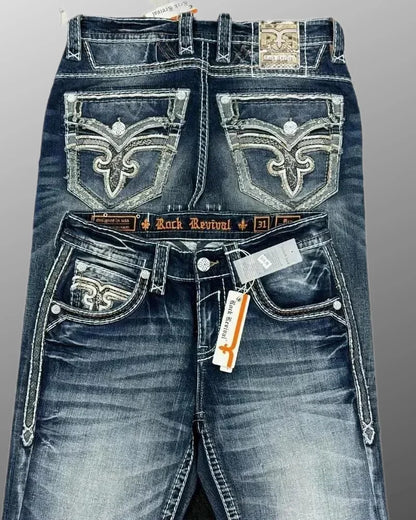 Women's Washed Loose Straight Jeans with Cross Logo