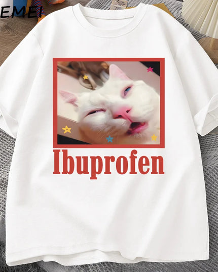 Unisex Ibuprofen Cat Meme Cotton Graphic T-Shirt - Funny Cat Lover Tee
