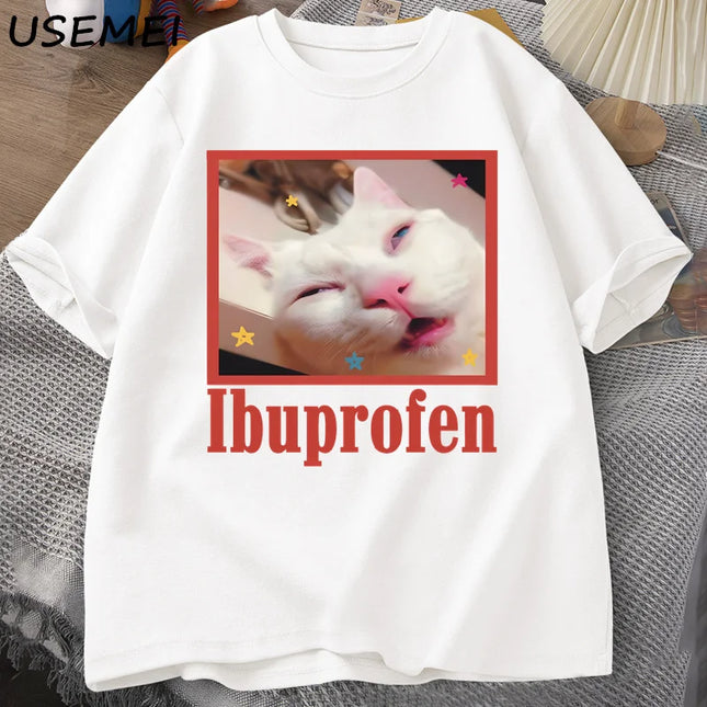 Unisex Ibuprofen Cat Meme Cotton Graphic T-Shirt - Funny Cat Lover Tee