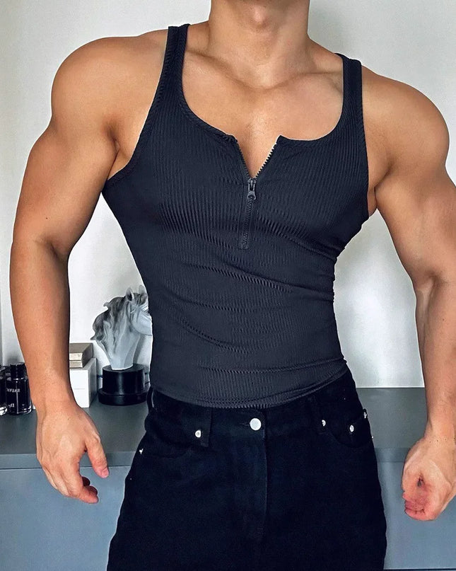 Men's Slim Fit Half-Zip Stringer Vest