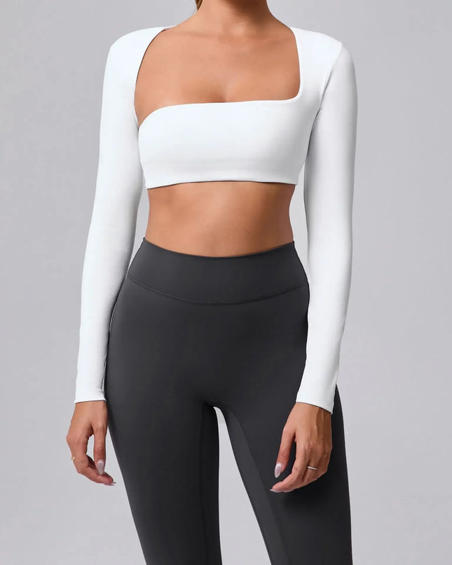 Women's Cut-Out Sport Top, Cropped, Asymmetric Square Neck