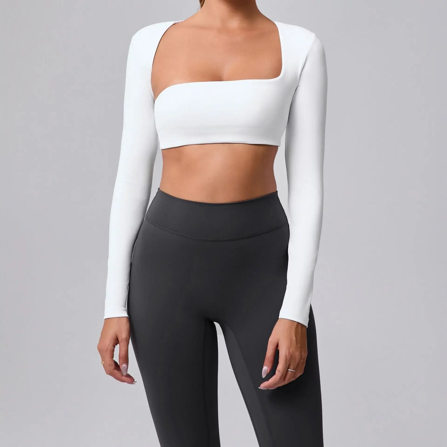 Women's Cut-Out Sport Top, Cropped, Asymmetric Square Neck