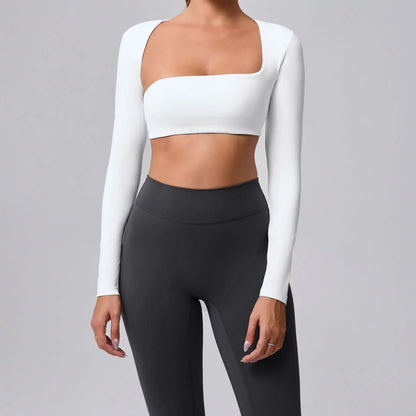 Women's Cut-Out Sport Top, Cropped, Asymmetric Square Neck