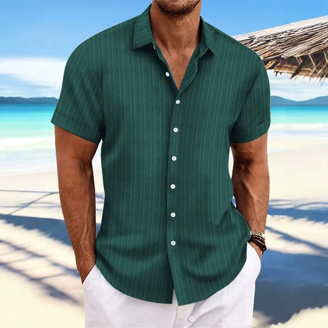 Men's Vertical Jacquard Short Sleeve Button-Down Shirt