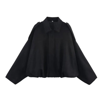 TRAF Womens Faux Suede Bomber Jacket with Loose Lapel
