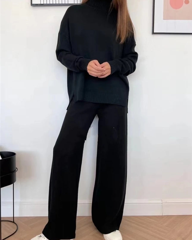 Women's 2 Piece Knitted Turtleneck Sweater & Straight Leg Pants Set