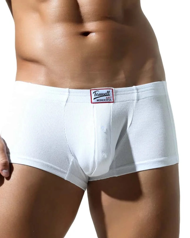 Men's Low-Waist Convex Pouch Boxer Briefs with Button Fly