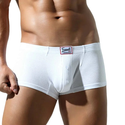 Men's Low-Waist Convex Pouch Boxer Briefs with Button Fly