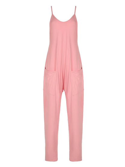 Women's Casual Baggy Jumpsuits with Pockets & Straps