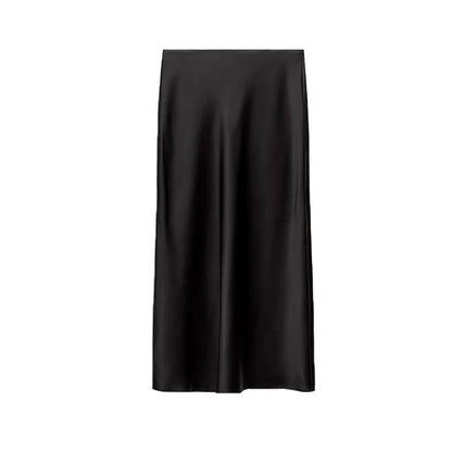 Women's Satin-Like Long Skirt - High Waist Elegant Slim Fit Skirt for Women
