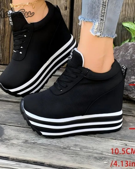 Women’s Casual Lace-Up Sneakers with Thick Platform Sole