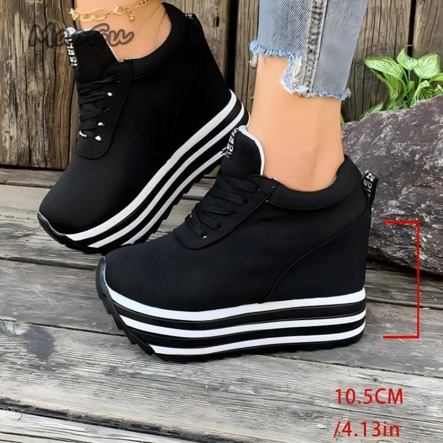 Women’s Casual Lace-Up Sneakers with Thick Platform Sole
