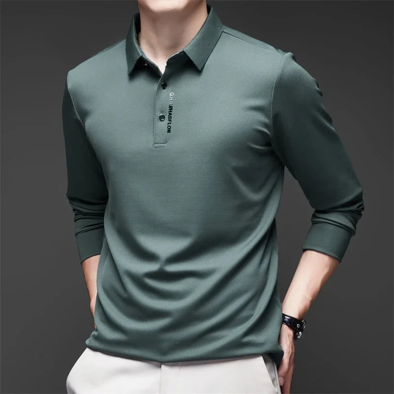 Men's Breathable Casual Long Sleeve Polo Shirt