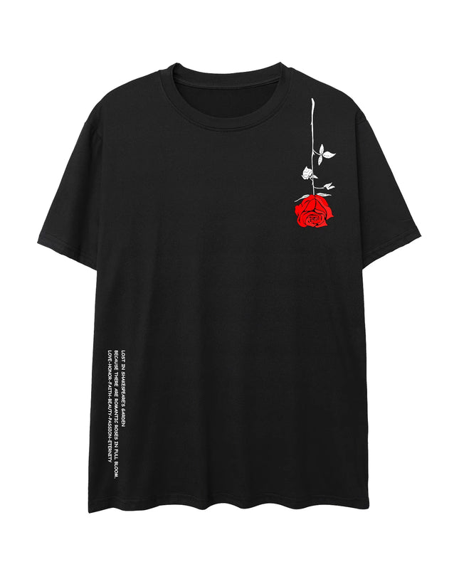 Men's Cotton T-Shirt with Rose Flower Print - Casual Fit