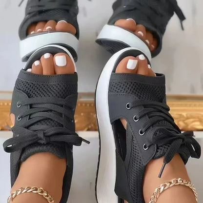 Women's  Chunky Platform Sandals/Sneakers - Comfortable Open Toe Mesh Design