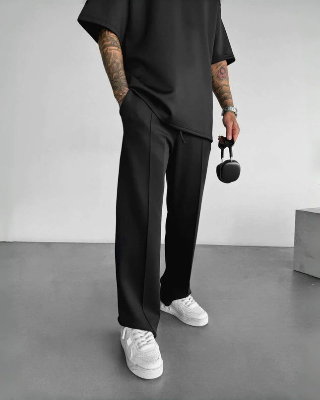 Men's Casual Pants with Single-Line Pleats and Elastic Drawstring Waist