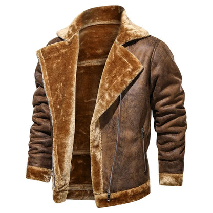 Men's Retro Thick Faux Fur Leather Jacket