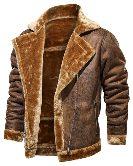 Men's Retro Thick Faux Fur Leather Jacket