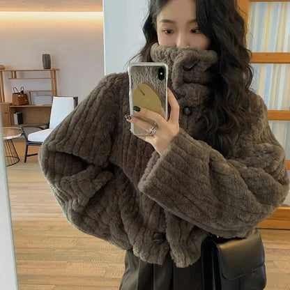 Women's Warm Wool Padded Cotton Stand Collar Jacket