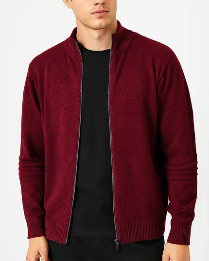 Men's Full-Zip Knitted Sweater Jacket – Slim Fit, Stand Collar