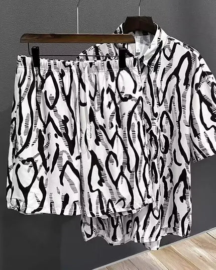 Men's Two-Piece Loose Fit Tie-Dye Striped Shirt and Shorts Set