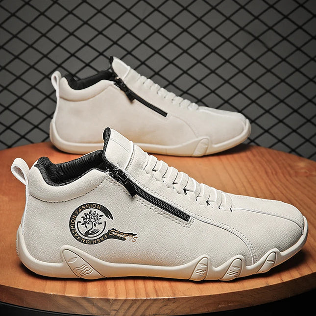Men's Casual Flat Bottom Sneakers with Side Zipper – Stylish & Comfortable Men's Sneakers