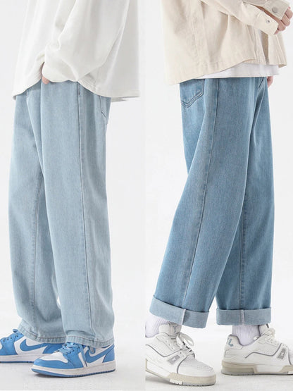 Korean Style Men's Casual Ankle-Length Straight Denim Jeans