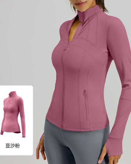 Women's Quick Dry Stand Collar Fitness Jacket - Slim Fit with Zipper Pocket