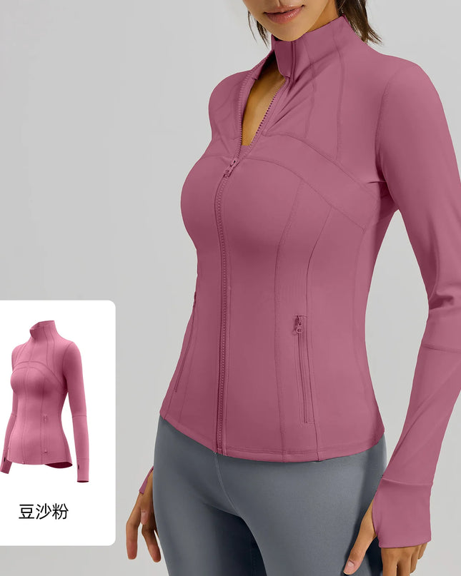 Women's Quick Dry Stand Collar Fitness Jacket - Slim Fit with Zipper Pocket