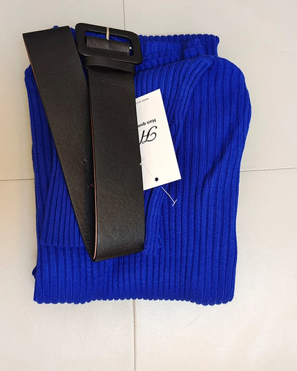 Han Queen Women's Knitted Turtleneck Bodycon Sweater Dress