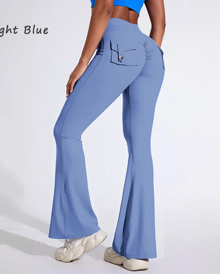 DIAS FIT JOY Women's High-Waisted Pocket Flared Pants | Hip-Lifting, Comfort Fit, Trendy Flared Trousers