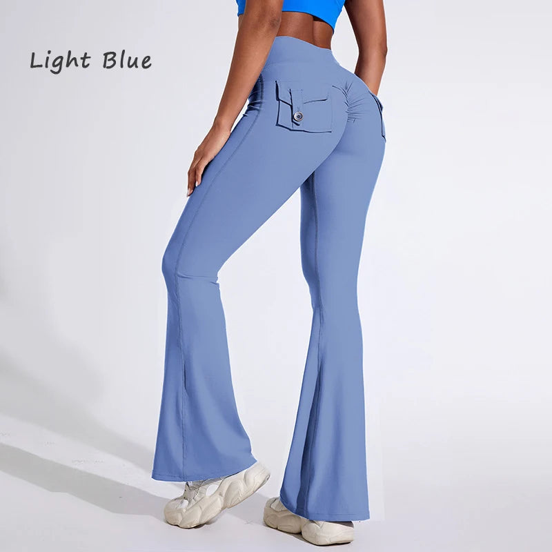 DIAS FIT JOY Women's High-Waisted Pocket Flared Pants | Hip-Lifting, Comfort Fit, Trendy Flared Trousers