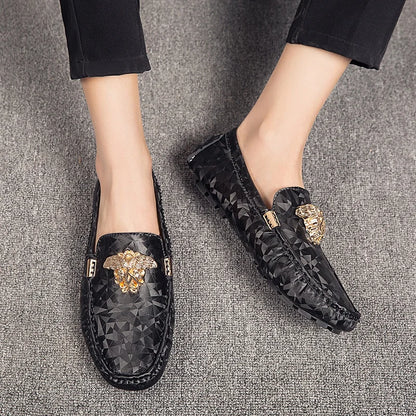 Men's Faux Leather Loafers - Slip-On Flat Dress Shoes for Men