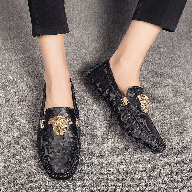 Men's Faux Leather Loafers - Slip-On Flat Dress Shoes for Men