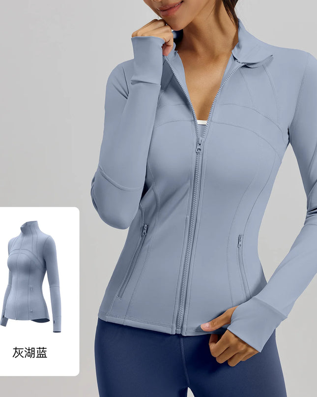 Women's Quick Dry Stand Collar Fitness Jacket - Slim Fit with Zipper Pocket