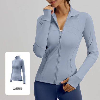 Women's Quick Dry Stand Collar Fitness Jacket - Slim Fit with Zipper Pocket