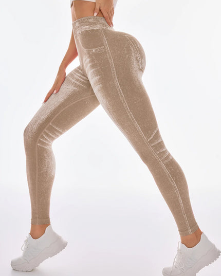 Women’s High-Waisted Seamless Denim-Print Yoga Leggings