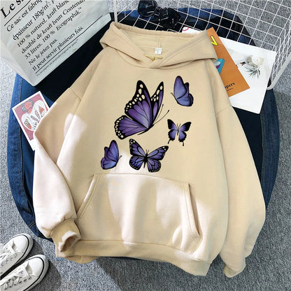 Women's Butterfly Pattern Printed Hoodie Sweater
