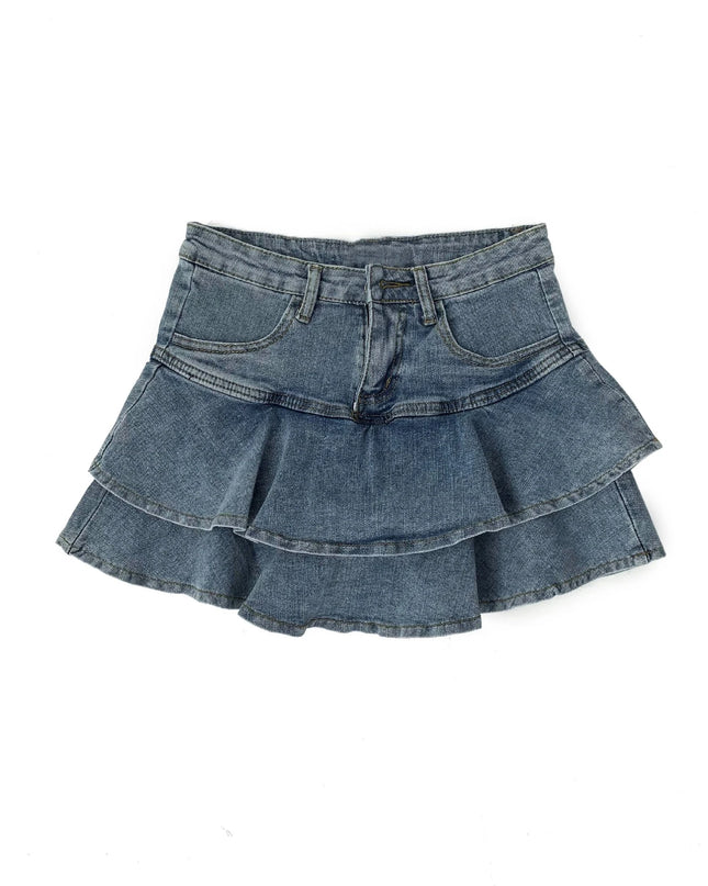 Vintage High-Waist Denim Skirt with Ruffle Detailing