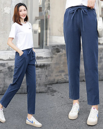 Women’s Cotton Linen Harem Pants – Elastic Waist - Various Colors