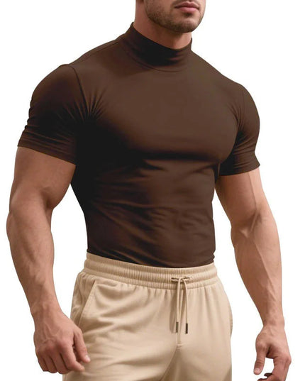 Men's Quick-Dry Half High Collar Short Sleeve Breathable Slim T-Shirt