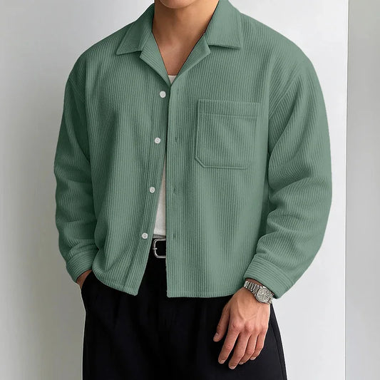 Men's Corduroy Casual Turn-Down Collar Button-Down Shirt